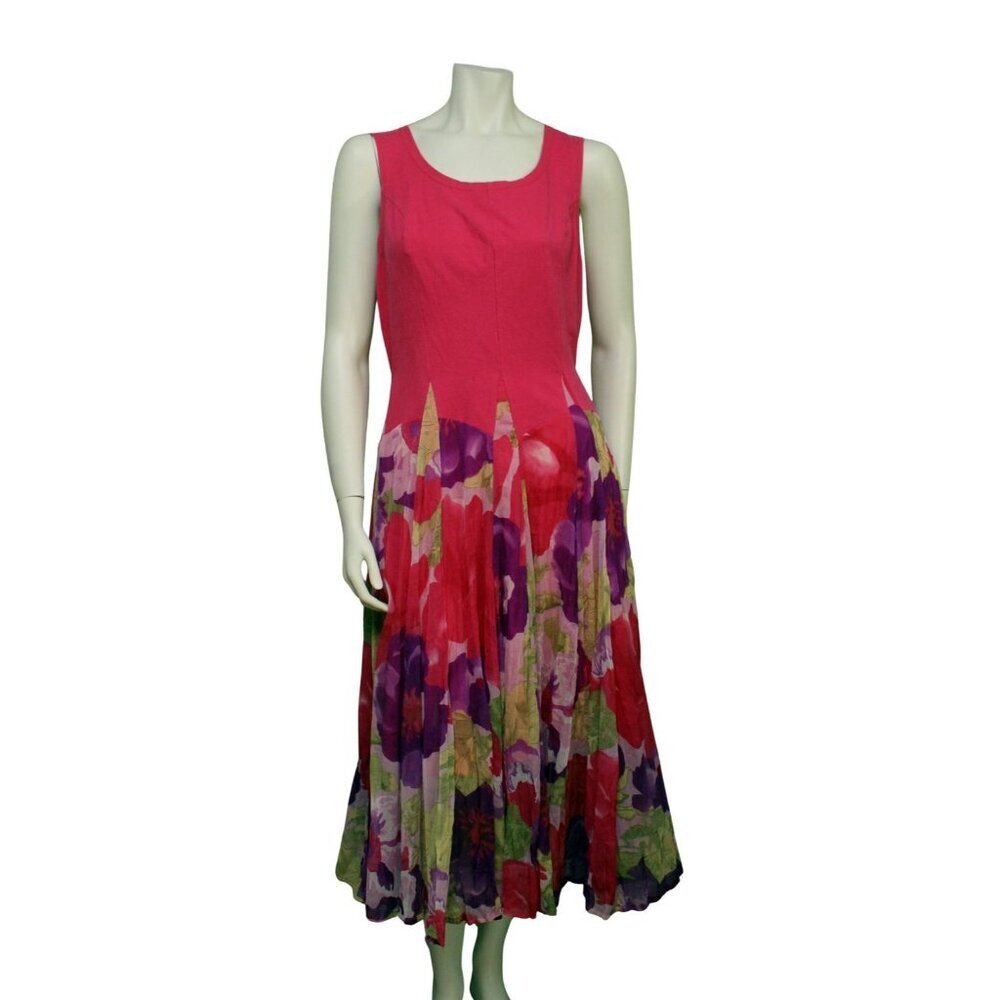 Dalin Pink Print Cotton Maxi Dress Size L Boho Drop Waist Flowy Summer Lined